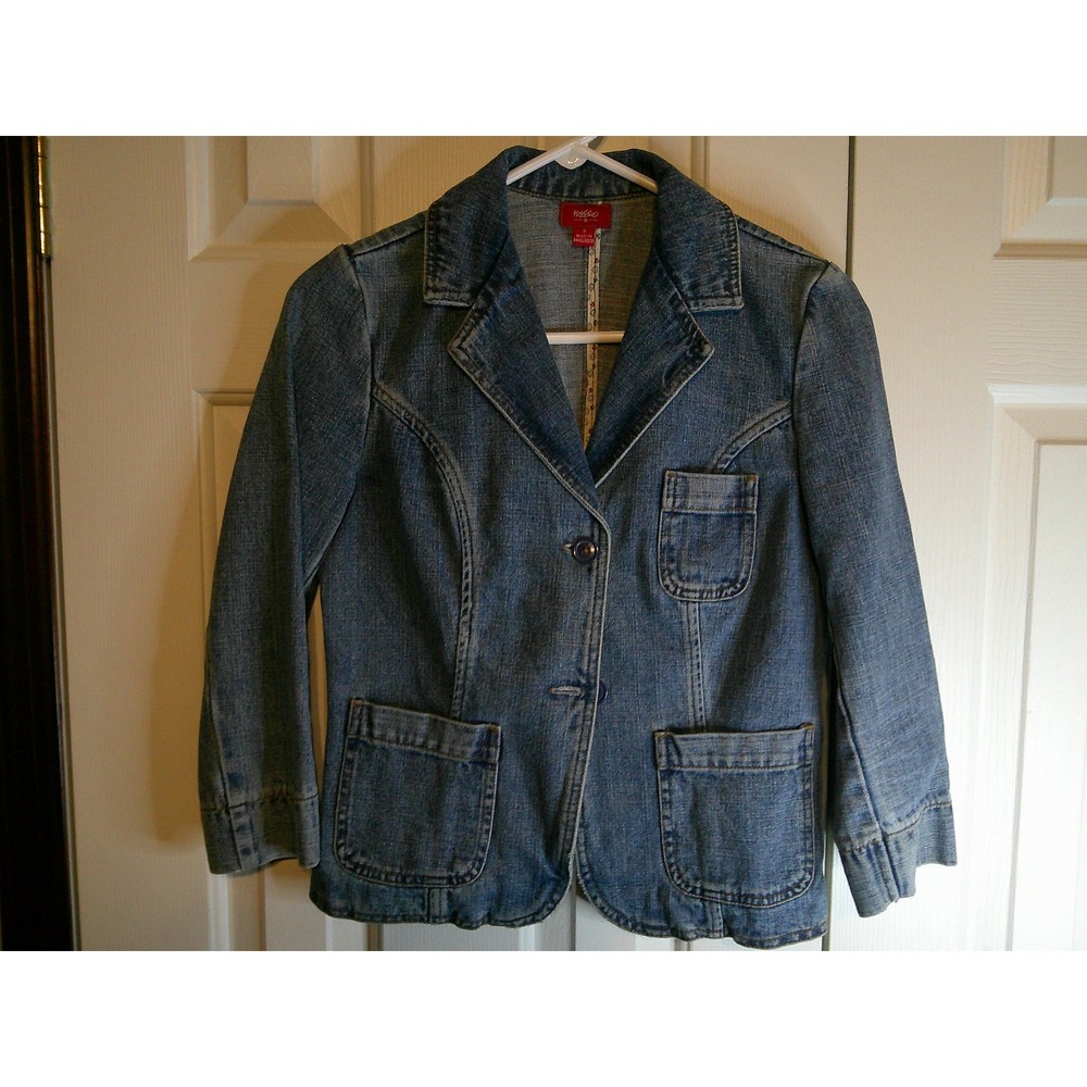 Vintage Mossimo Denim Blazer‎ Jacket Fitted Casual Jean Jacket Blue Small